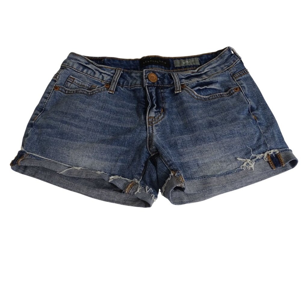 Aeropostale Midi Cut Off Cuffed Denim Jean Shorts Womens Size 00 Blue